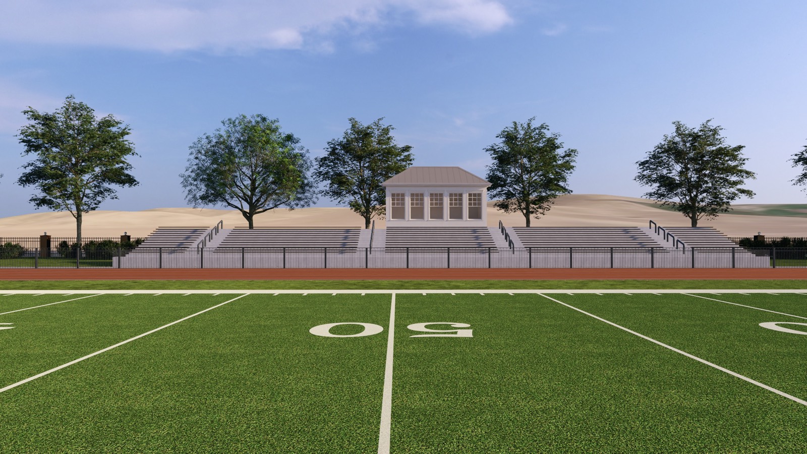 Visiting bleachers and press box