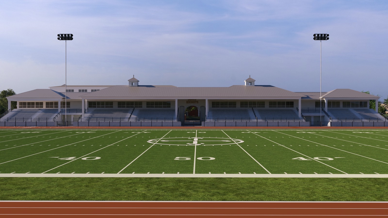 Home grandstand from midfield